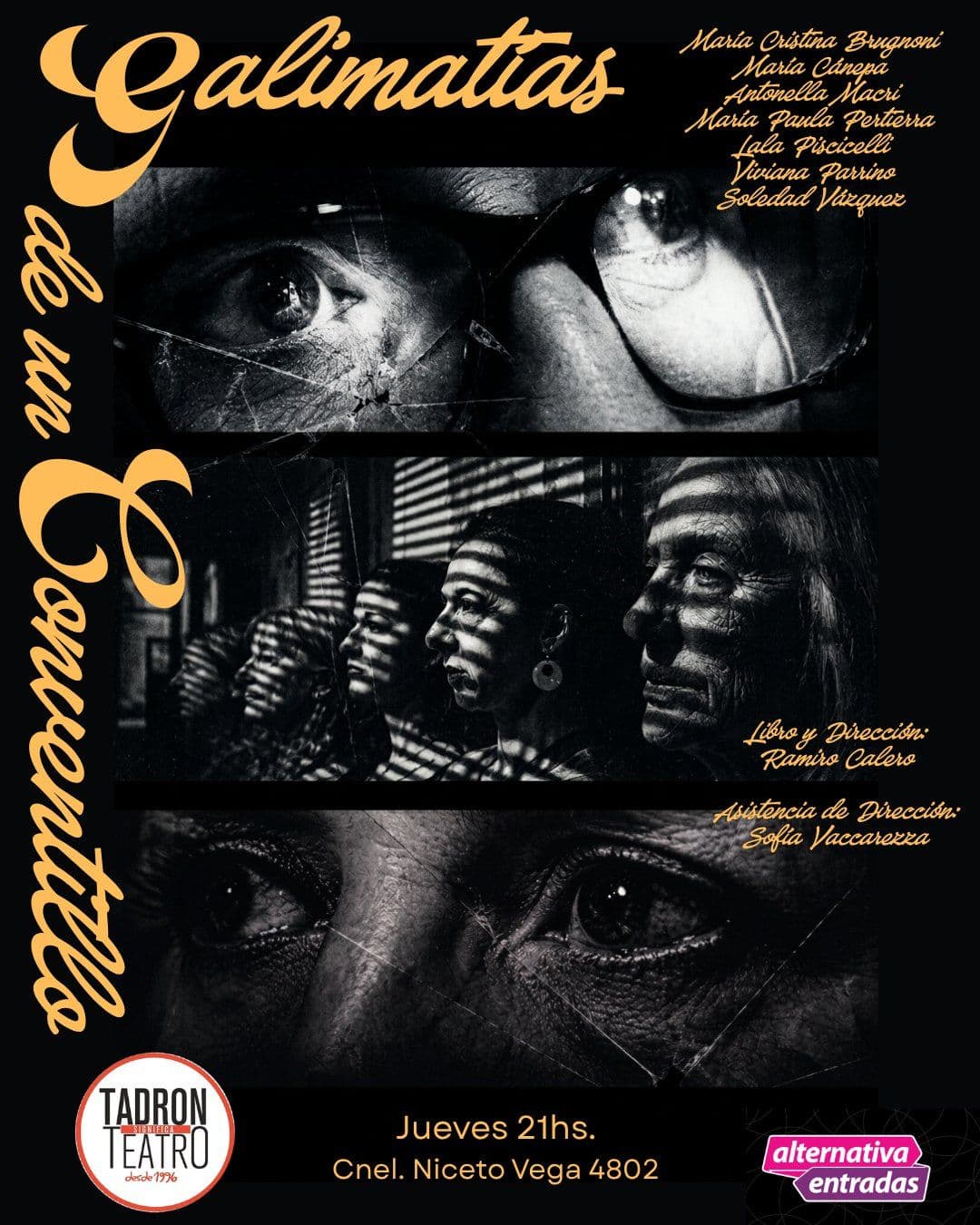 Afiche de Galimatías de un conventillo: primeros planos de ojos en blanco y negro